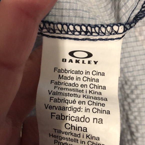 Oakley Hawiian shirt Men's XL Navy Purple Palm Tree Shirt seersucker polo EUC - Picture 9 of 13